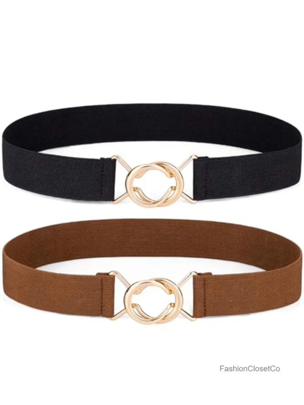 2 Pack Stretchy Elastic Belts with Gold Buckle for Women